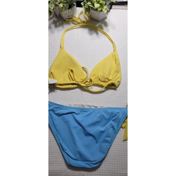 Becca By Rebecca Virtue Bikini Set Womens Surf Blue/Yellow  2 PC Sz L Cup D NEW - Picture 7 of 7